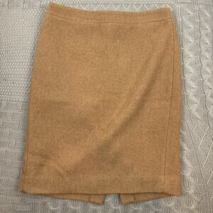 J.CREW Women's Lined Wool Blend Camel Color Pencil Skirt Back Zip & Slit 4